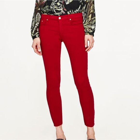 Zara Low Rise Raw Hem Skinny Jeans 2 - Picture 1 of 5